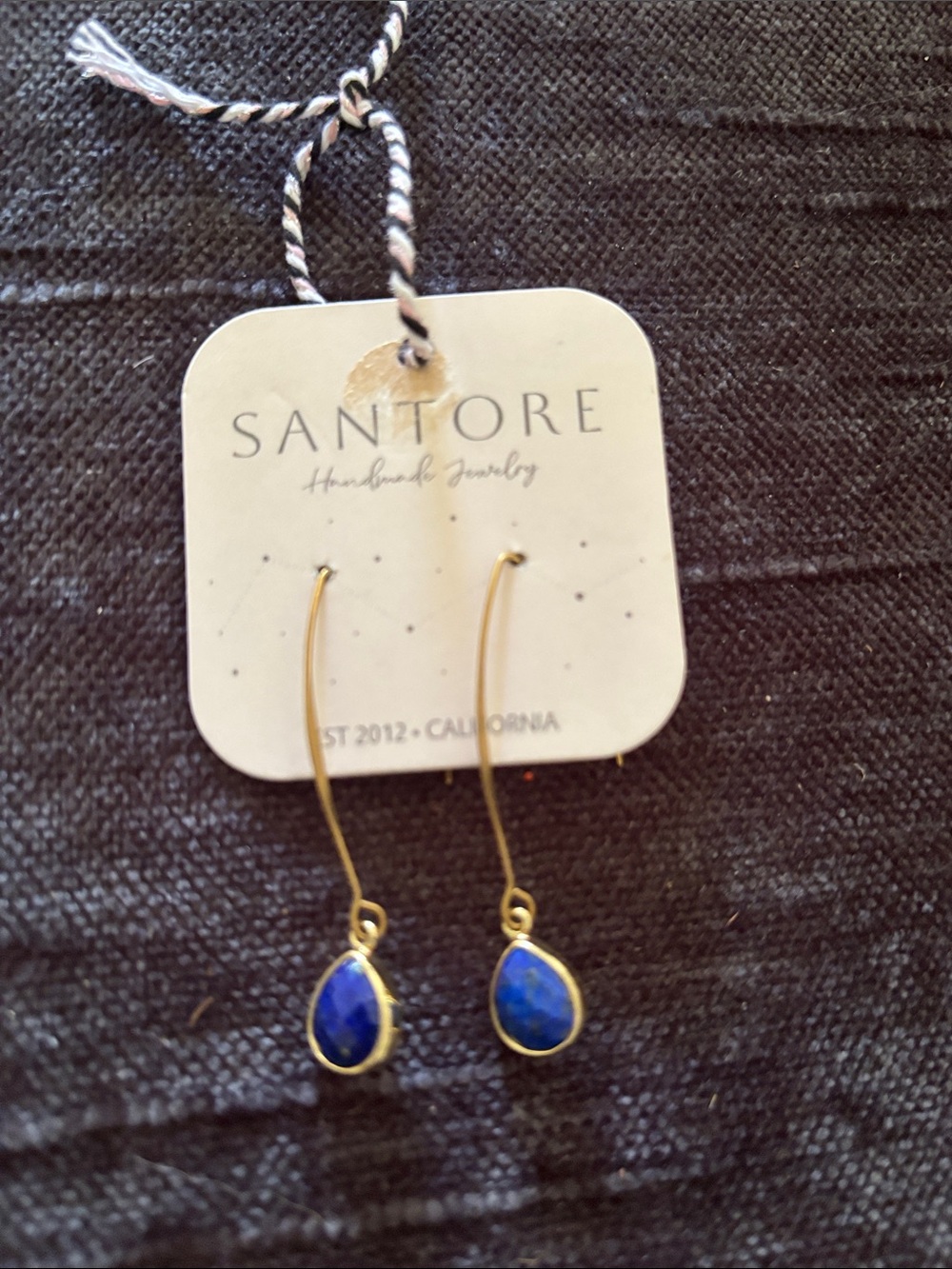 Gold Drop Earrings with Blue Teardrop Stones